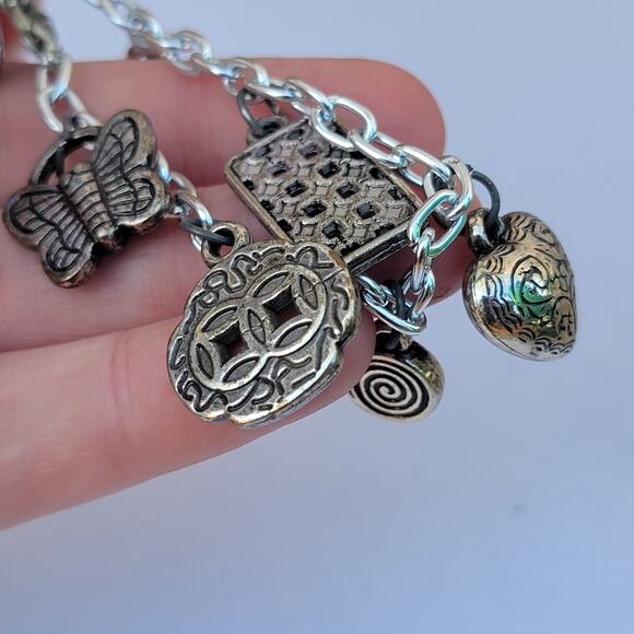 Vintage silver charm bracelet boho tribal butterfly heart eclectic 90s - Picture 2 of 10